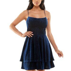 Emerald Sundae Womens Juniors Velvet Mini Cocktail Party Dress Blue Size L NWT